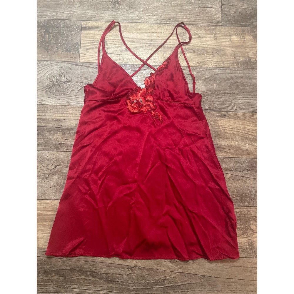 Maniform Red Floral Lace Trim‎ Camisole Slip Nightgown Women 165/92A (US Sz Sm)